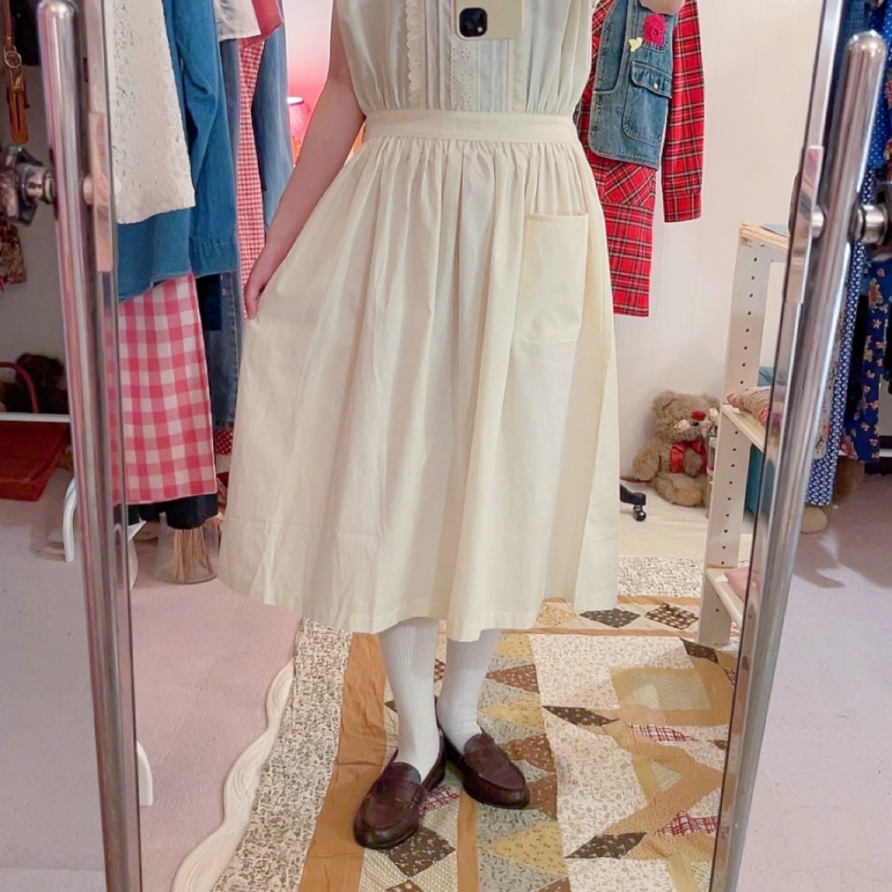 cotton lace back button one-piece