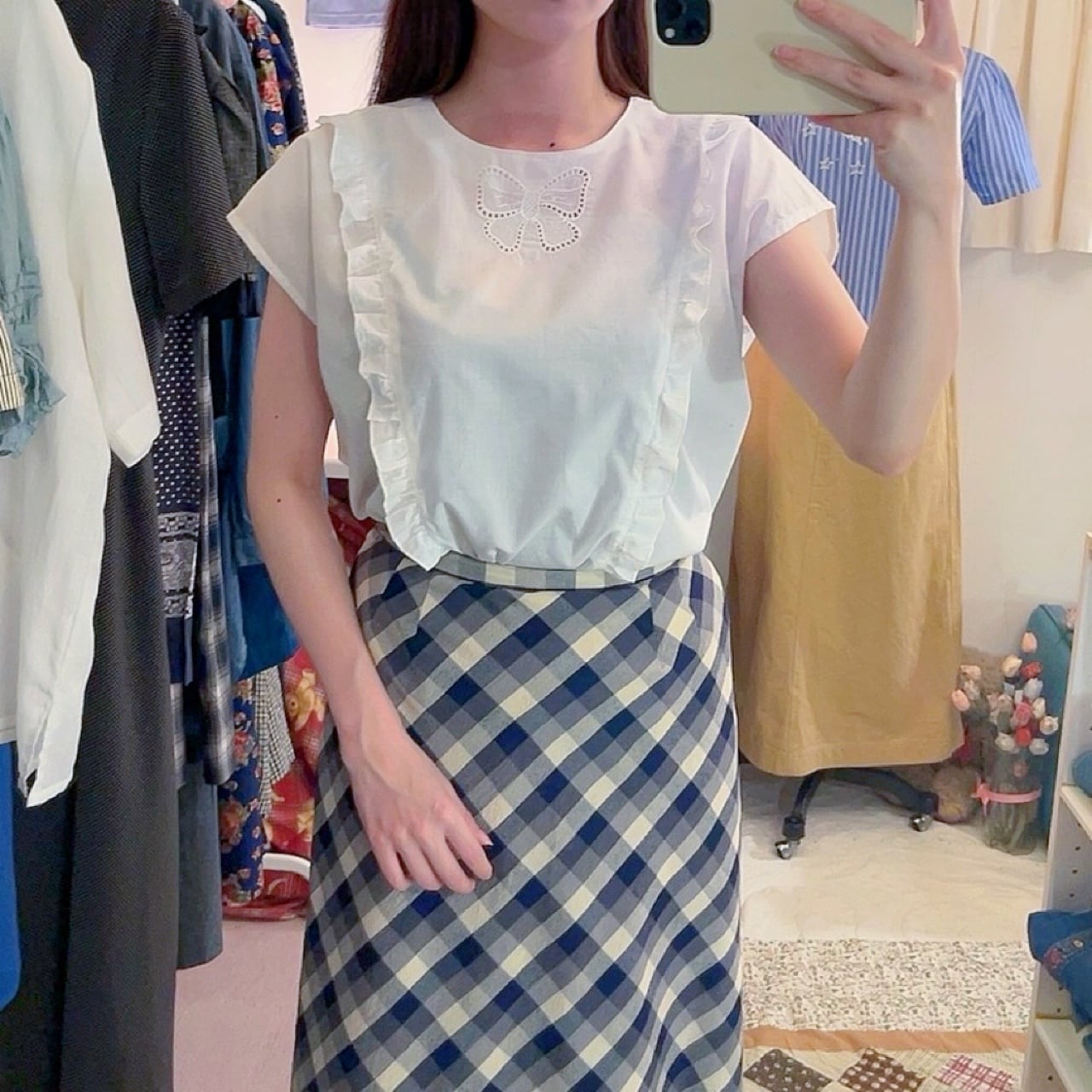 ribbon embroidery frill white blouse