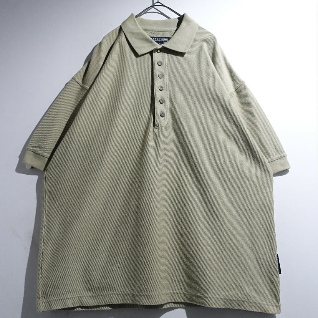 "STRUCTURE" Sage Green Rib Polo Shirt