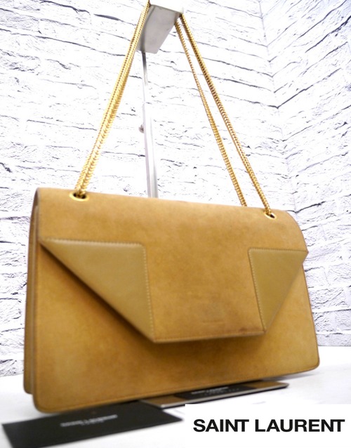 美品◆SAINT LAURENT サンローラン SAC BETTY ベティ スエードレザー クロスボディ 2way ダブルチェーン ショルダー バッグ ベージュ◆