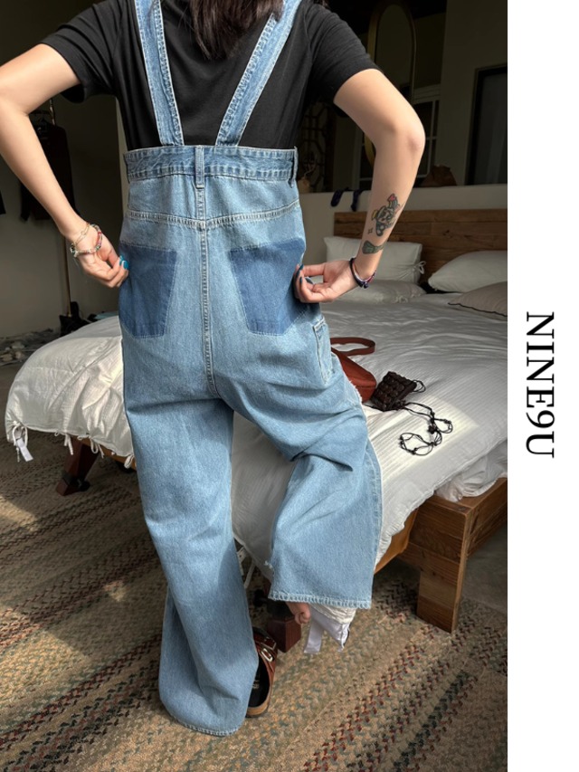 crash-denim wide-pants casual overall 2color【NINE7866】