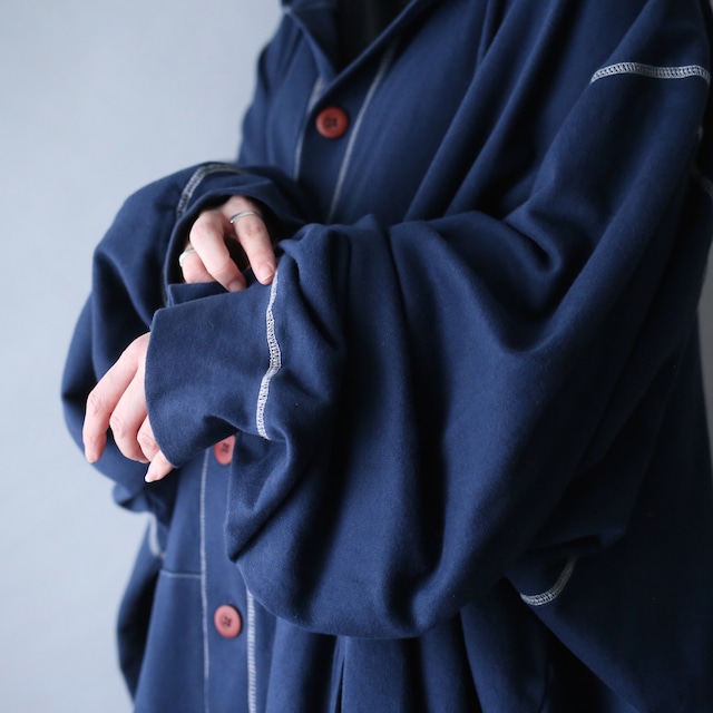 "KING SIZE" XXXXXXXXL super over silhouette stitch work hoodie jacket