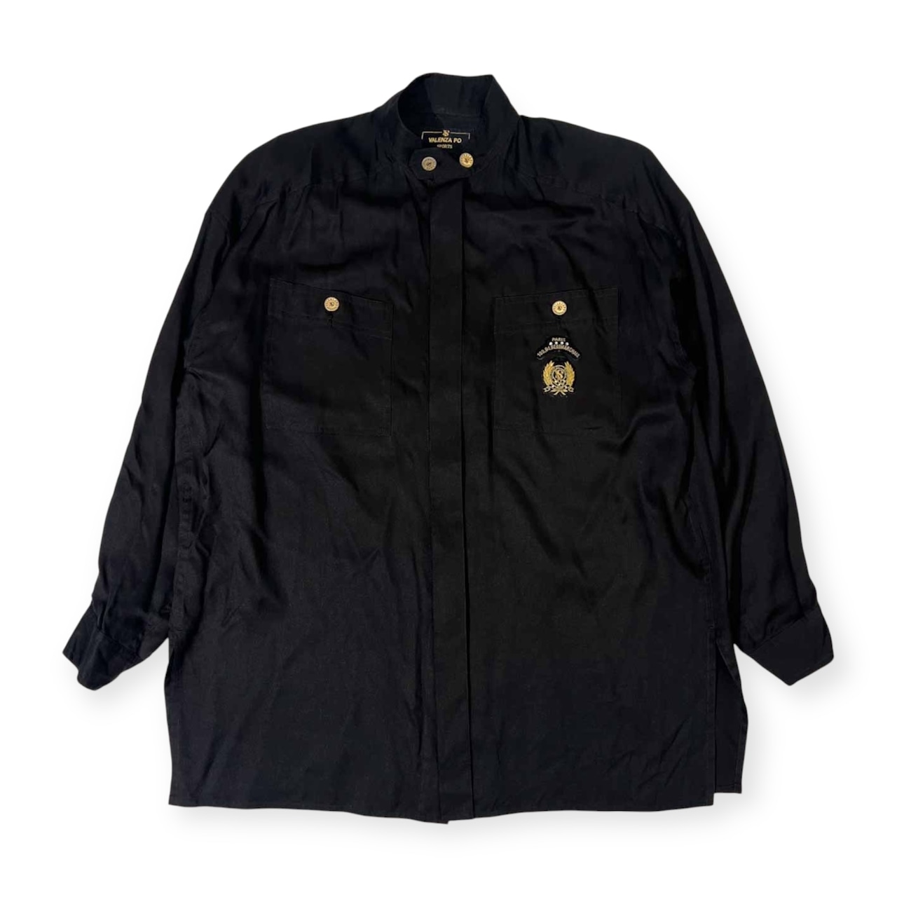 シルク100% 金ボタン VALENZA PO SPORTS バレンザ ポー スポーツ 長袖シャツ M/ブラック レディース