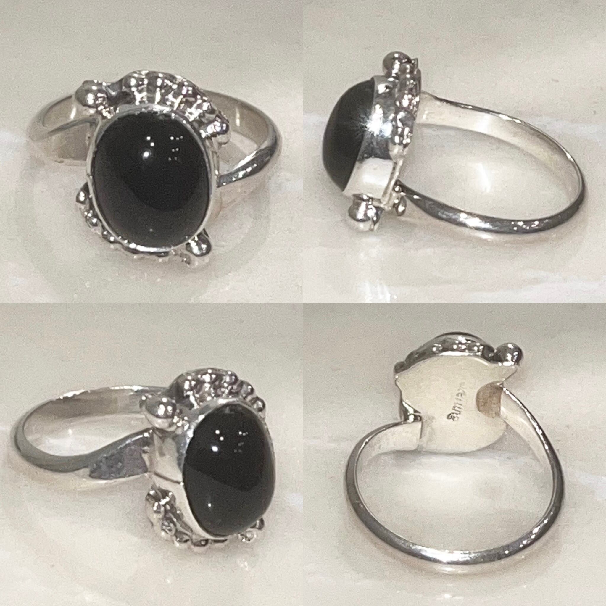 Navajo silver onyx ring (size9) | NOIR ONLINE