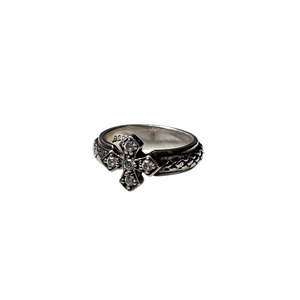 LOREE RODKIN silver “braided band w/large princess cross” ring