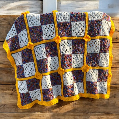 【blanket/rug】crochet flower blanket rug 約120㎝×約125㎝