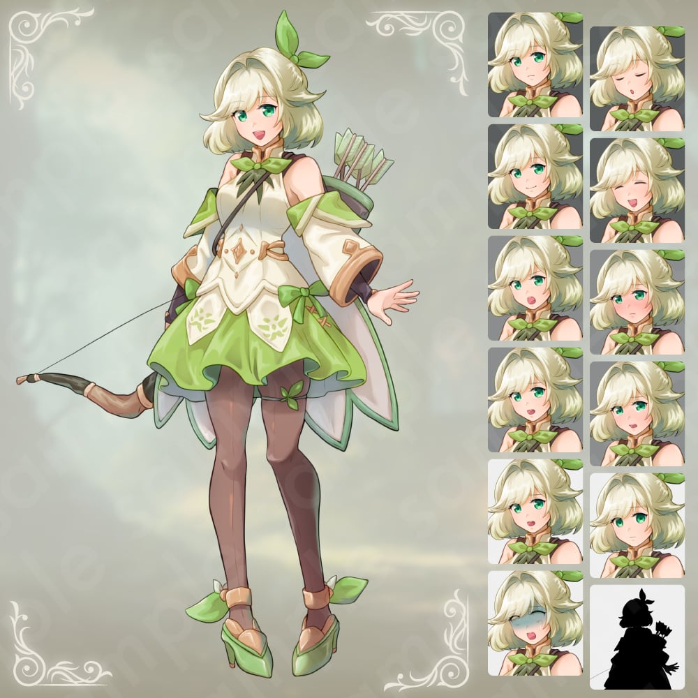 立ち絵素材】森の民風の緑髪少女・弓使いスタイル・ヒロイン風