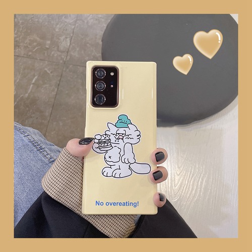 Galaxy S22 Ultra/S21+ケース 可愛い デブ猫 イエロー ハード★ ギャラクシーS22ケース メタボ 猫柄 パステルカラー 普段使いにぴったり♪