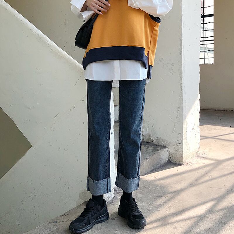 ジーンズ スプリングオータムハイウェストウェストルーズパンツ 春物 秋物 試着室99679071986