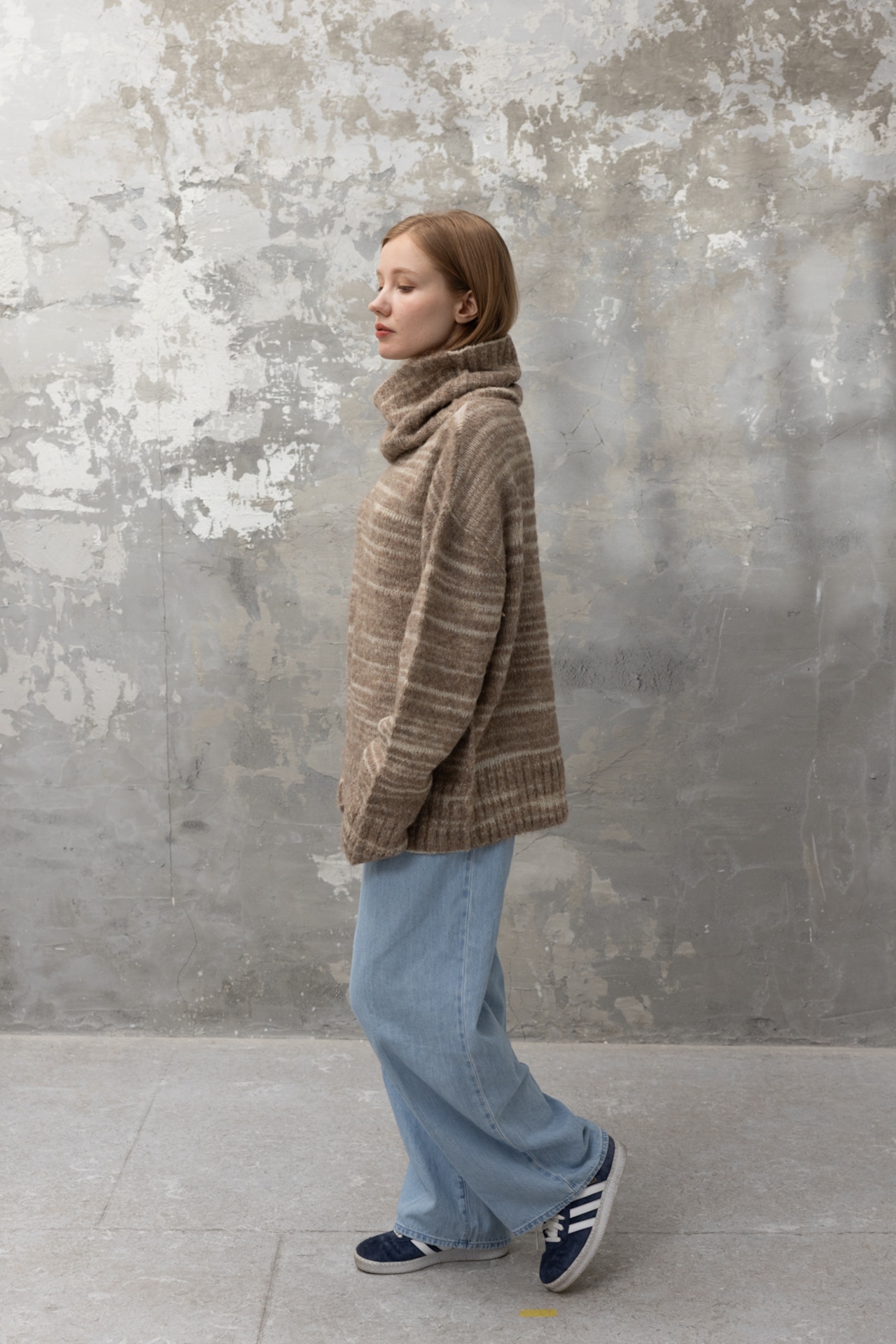 Tiger Effect Alpaca Off Collar Top Knit