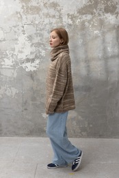 Tiger Effect Alpaca Off Collar Top Knit