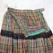 フォークダンス 衣装 スカート グリーン系 チェック柄 カラフル レース 緑 黒 青 赤 チロリアン チロルスカート カントリー かわいい ダンス衣装 イベント 練習 レッスン ブラック系 ブルー系 レッド系 オレンジ系