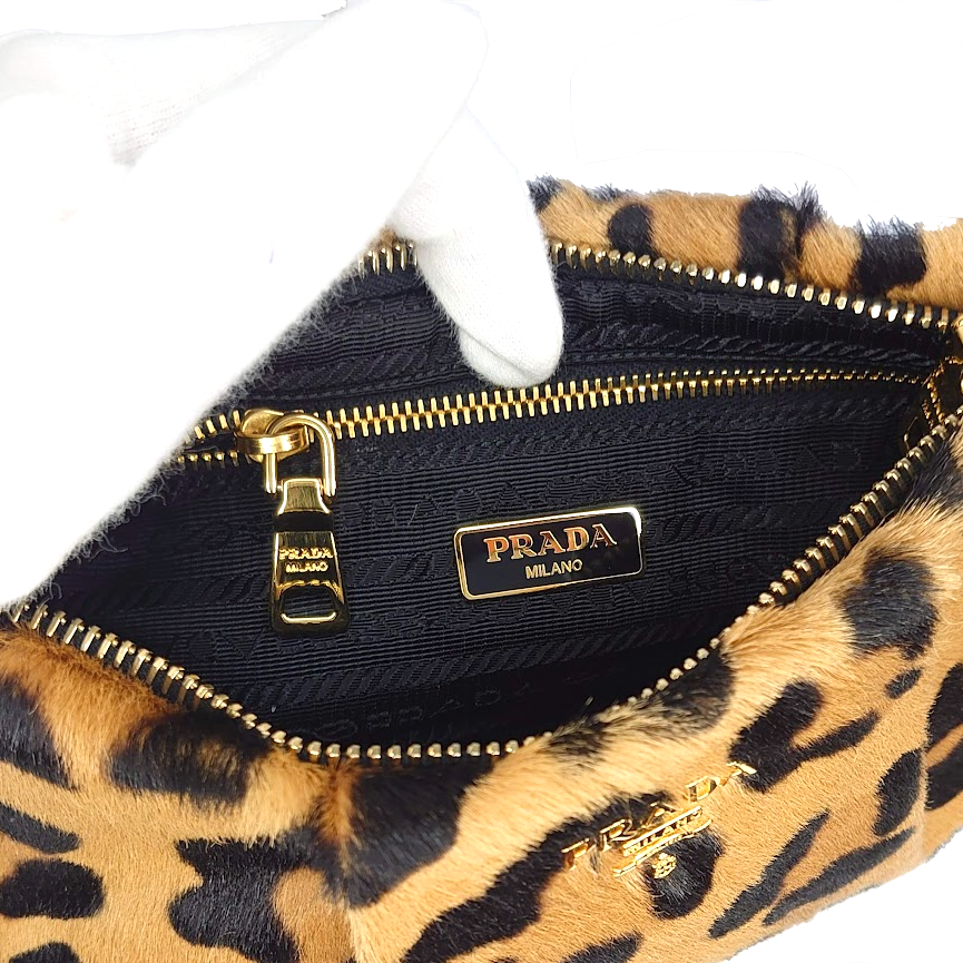PRADA プラダ ハラコ ポーチ バッグ レオパード ヒョウ柄 1N1422 美品