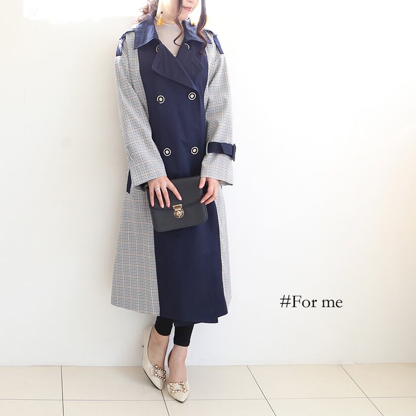 サイドがチェック柄のロングコート_g0141808045