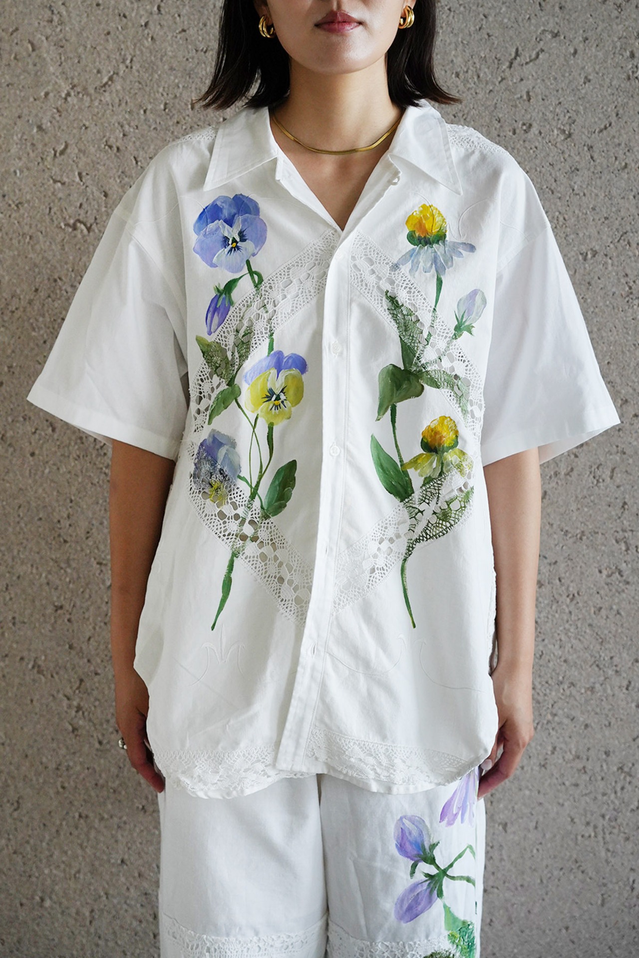 lace open collar shirt pansy echinacea