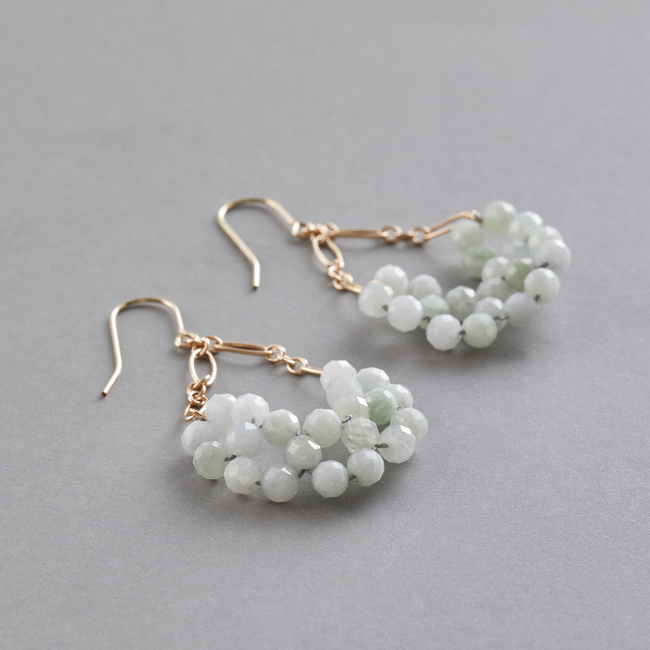 きらめく翡翠  編み込みピアスorイヤリング A貨翡翠 jd_mm1153