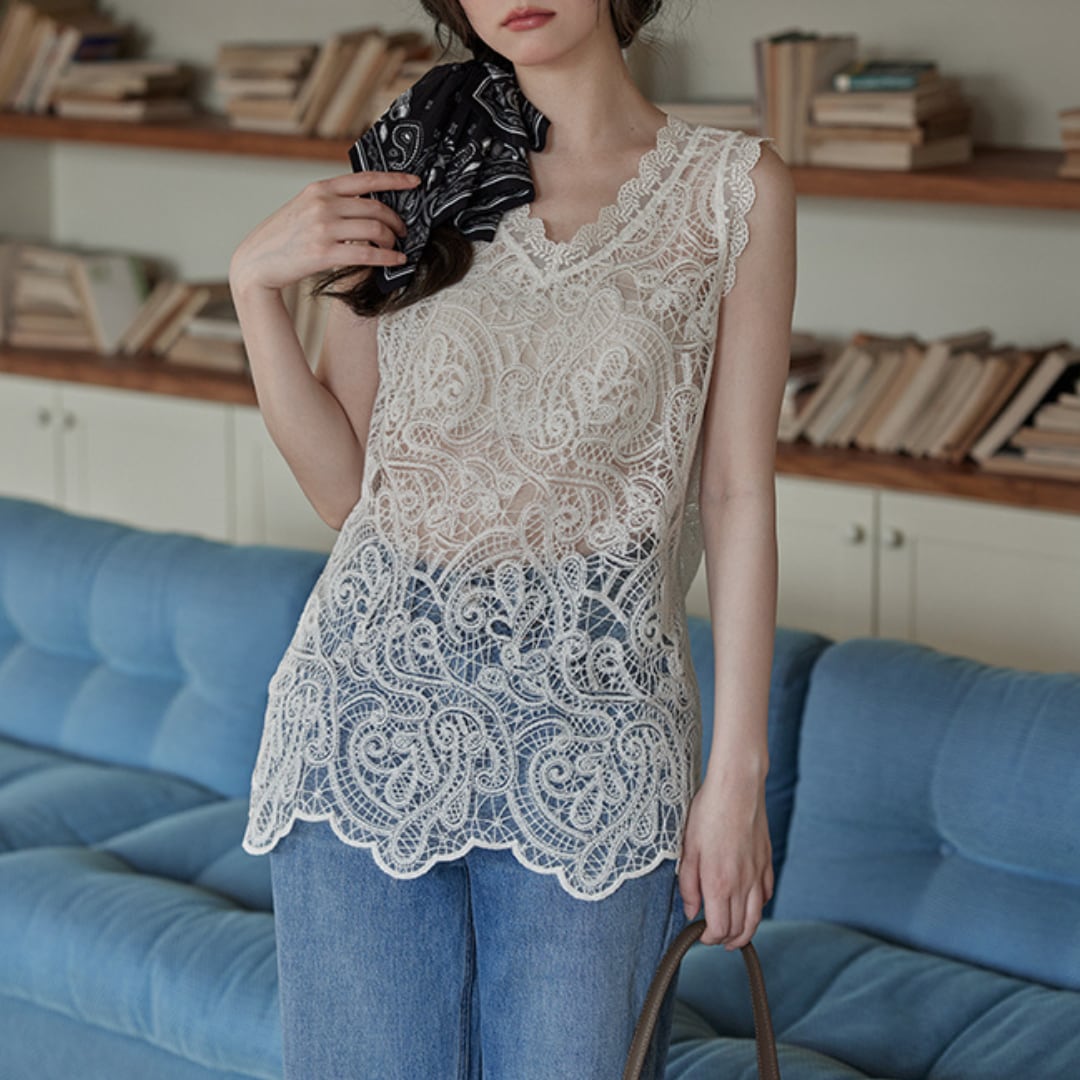 lace white sleeveless shirt