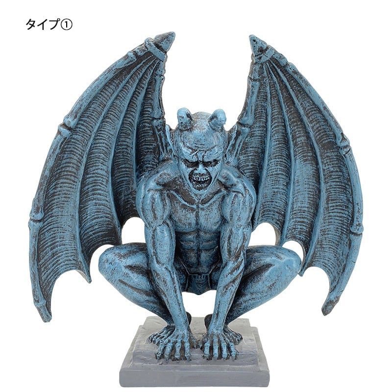 悪魔 サタン デビル ガーゴイル ブルー 青 ブラック 黒 置物 オブジェ