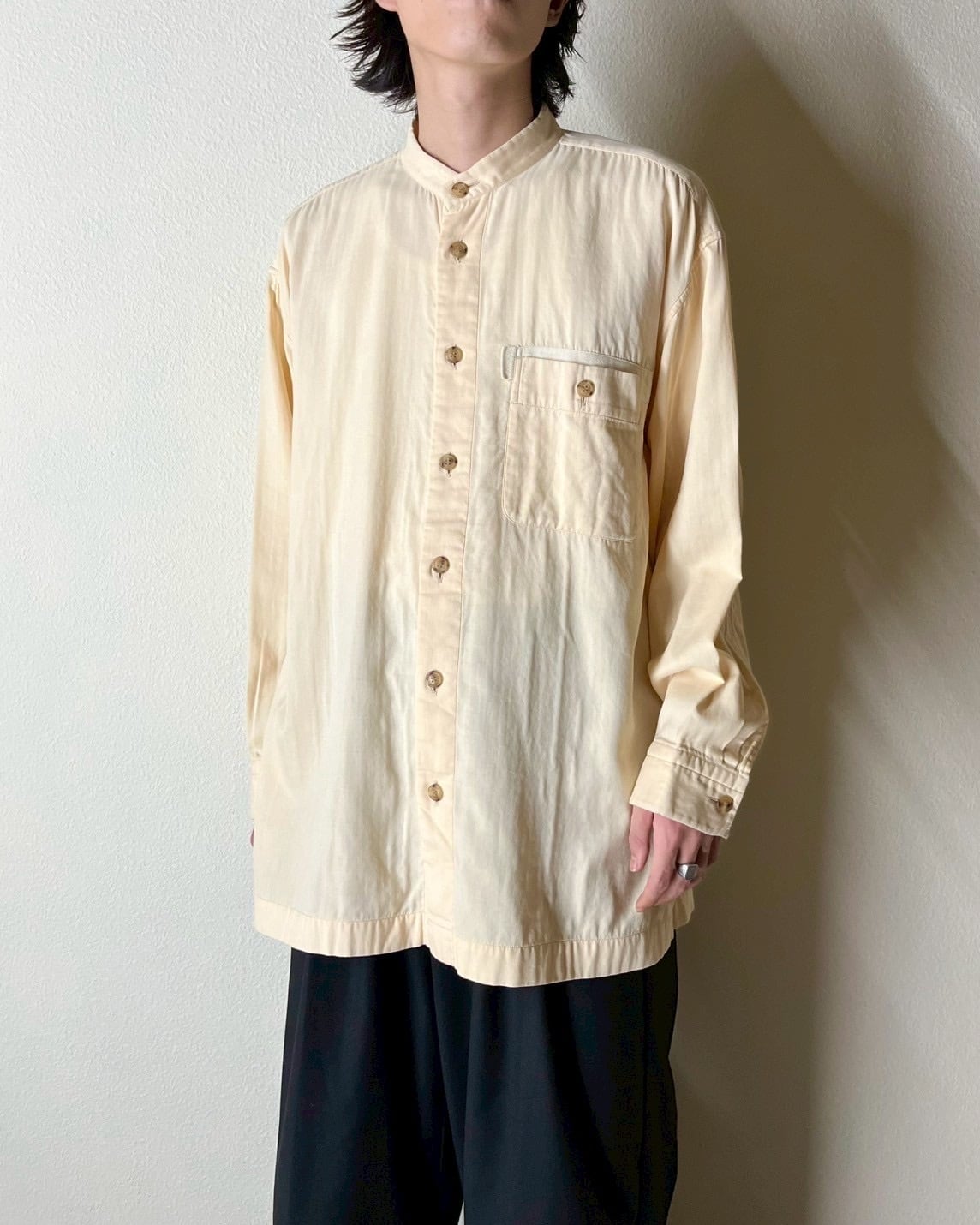 96SS ISSEY MIYAKE MEN No-Collar Cotton Gaze Shirt | VOLAR