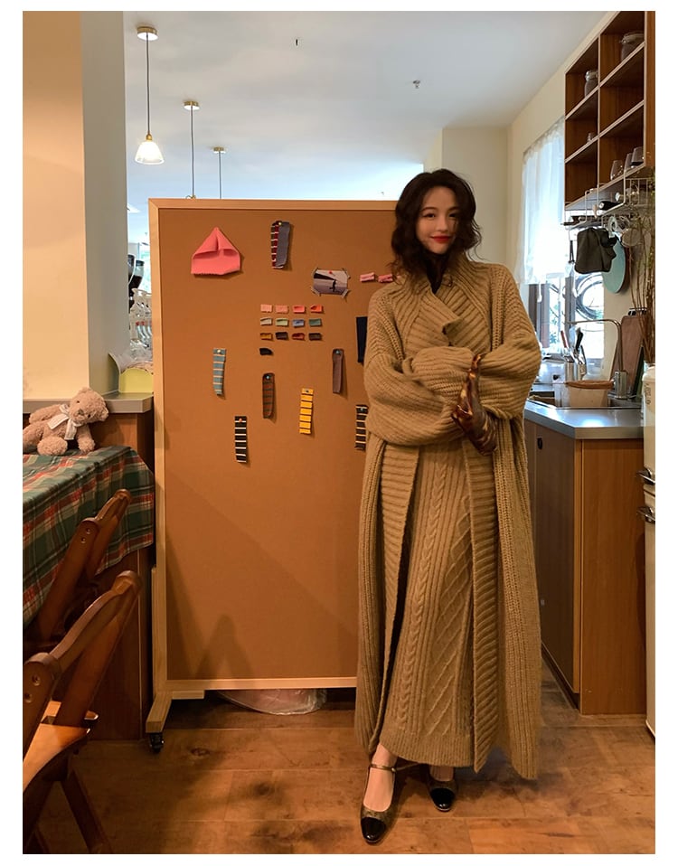 set】ロング丈カーディガン×ニットワンピースセット N2789 | nanastyle