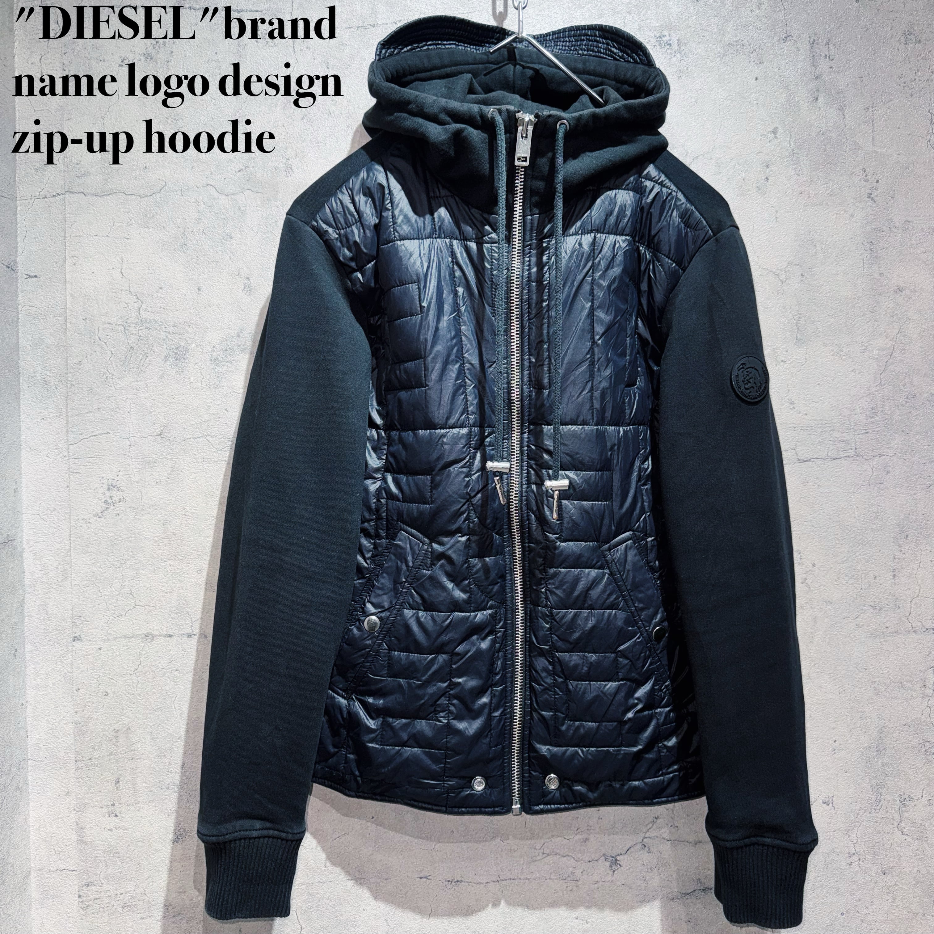 "DIESEL"brand name logo design zip-up hoodie