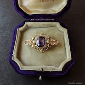 英国アンティークジュエリー アール・ヌーヴォー 15ctゴールド 天然アメシスト 真珠 ブローチ(ソーティングメモ付)