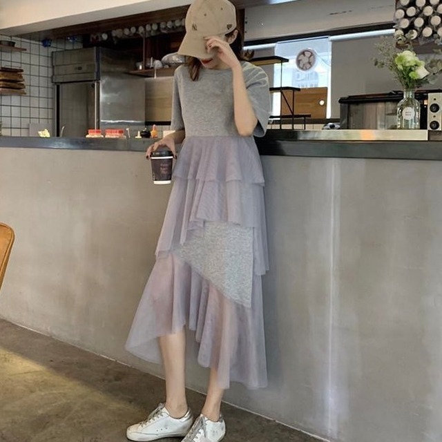 アシンメトリーチュールワンピース　2color　N01008