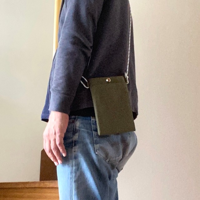 【全6色】外ポケット付きスマホショルダー／倉敷帆布 11号帆布【受注製作】