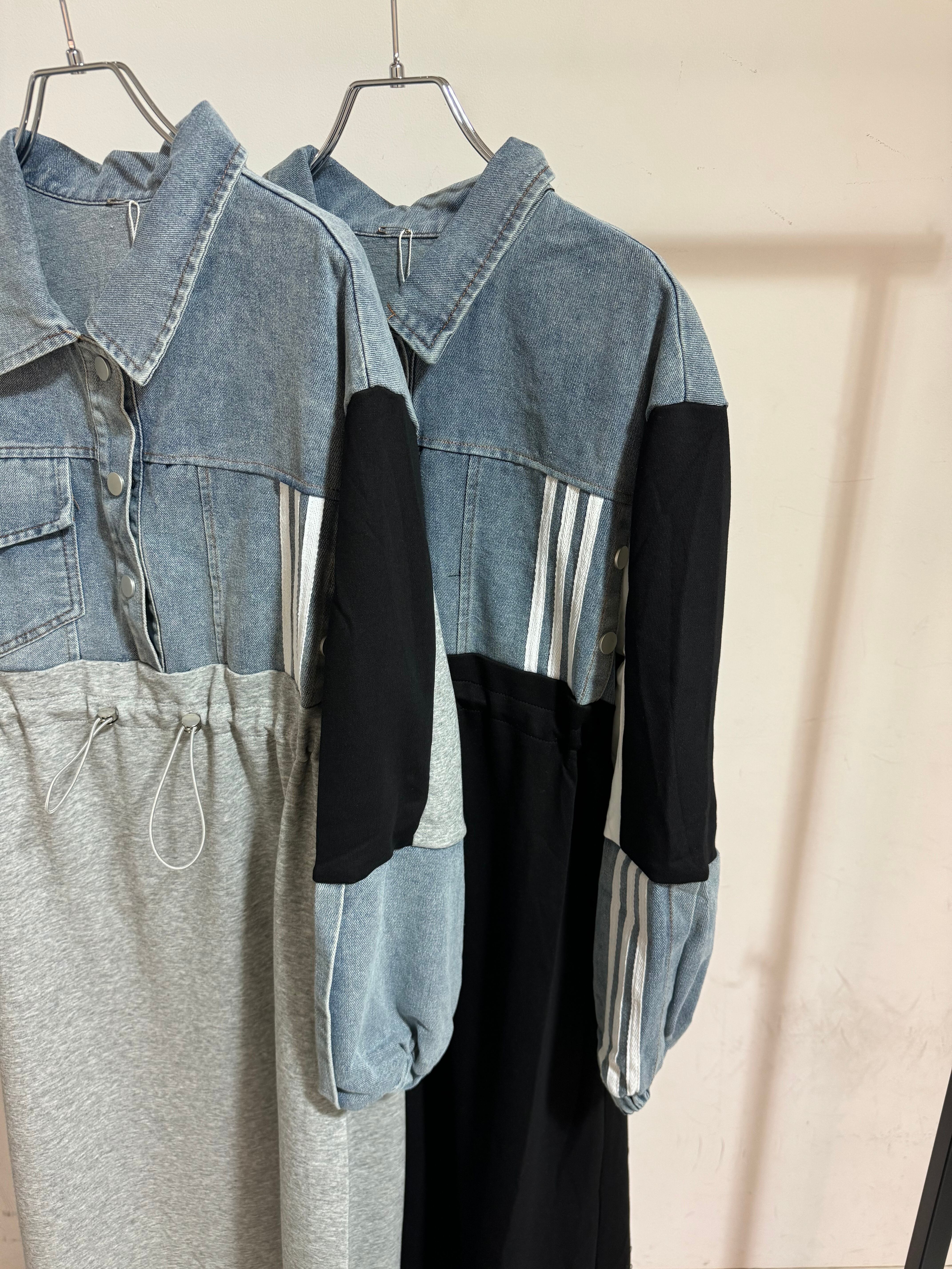 denim sweat docking track one-piece