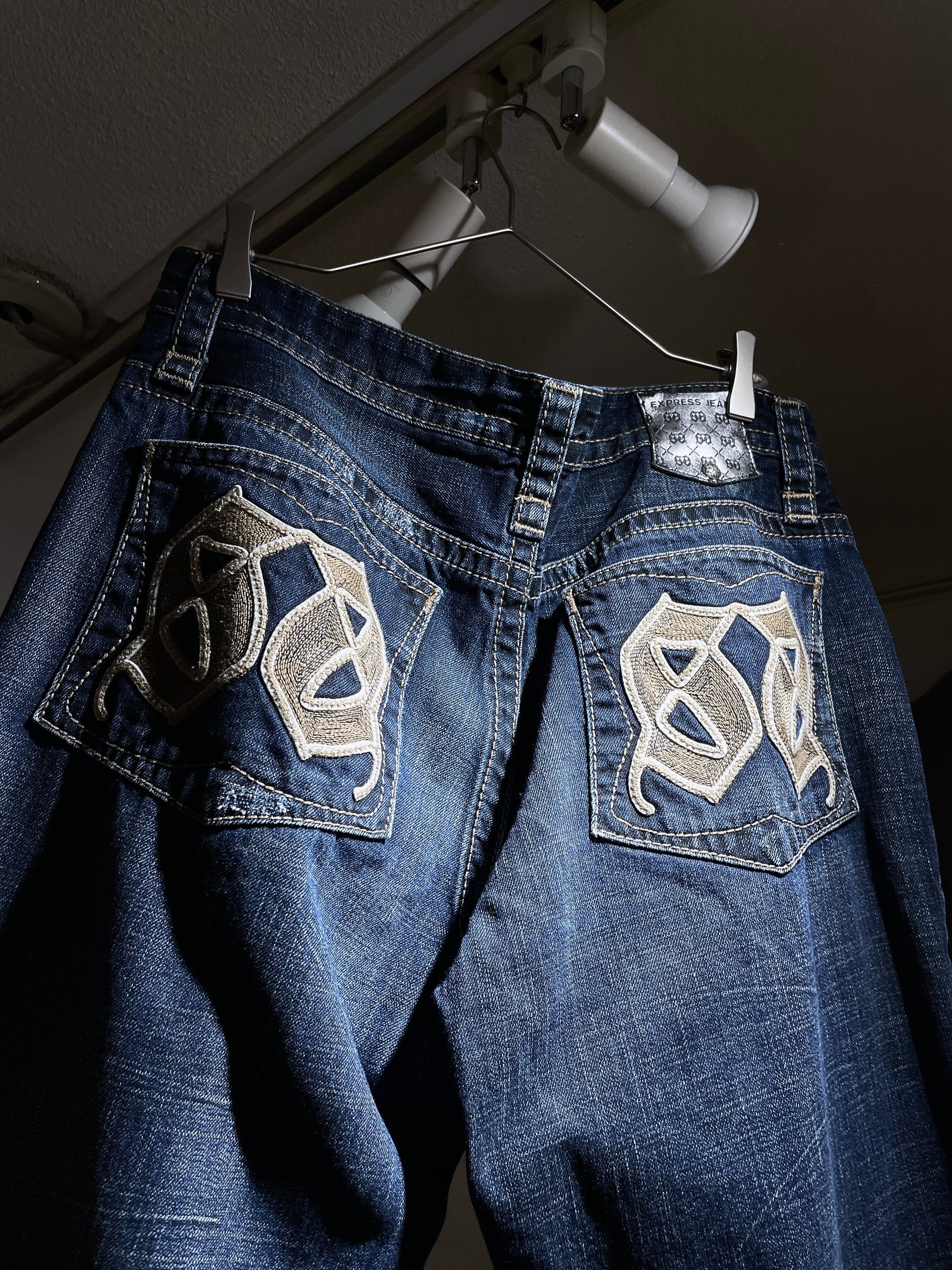 ” Express Jeans ” Street culture Big logo Embossed vintage Indigo Denim pants