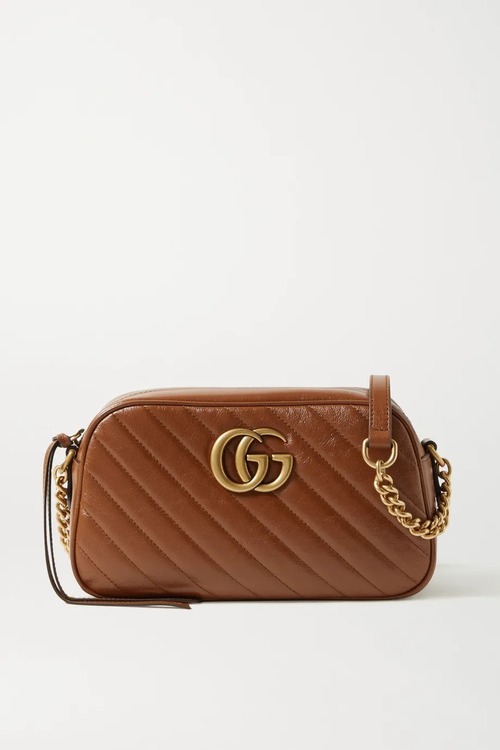 GUCCI　GG Marmont　Small　キルティングレザー　ショルダーバッグ　ブラウン