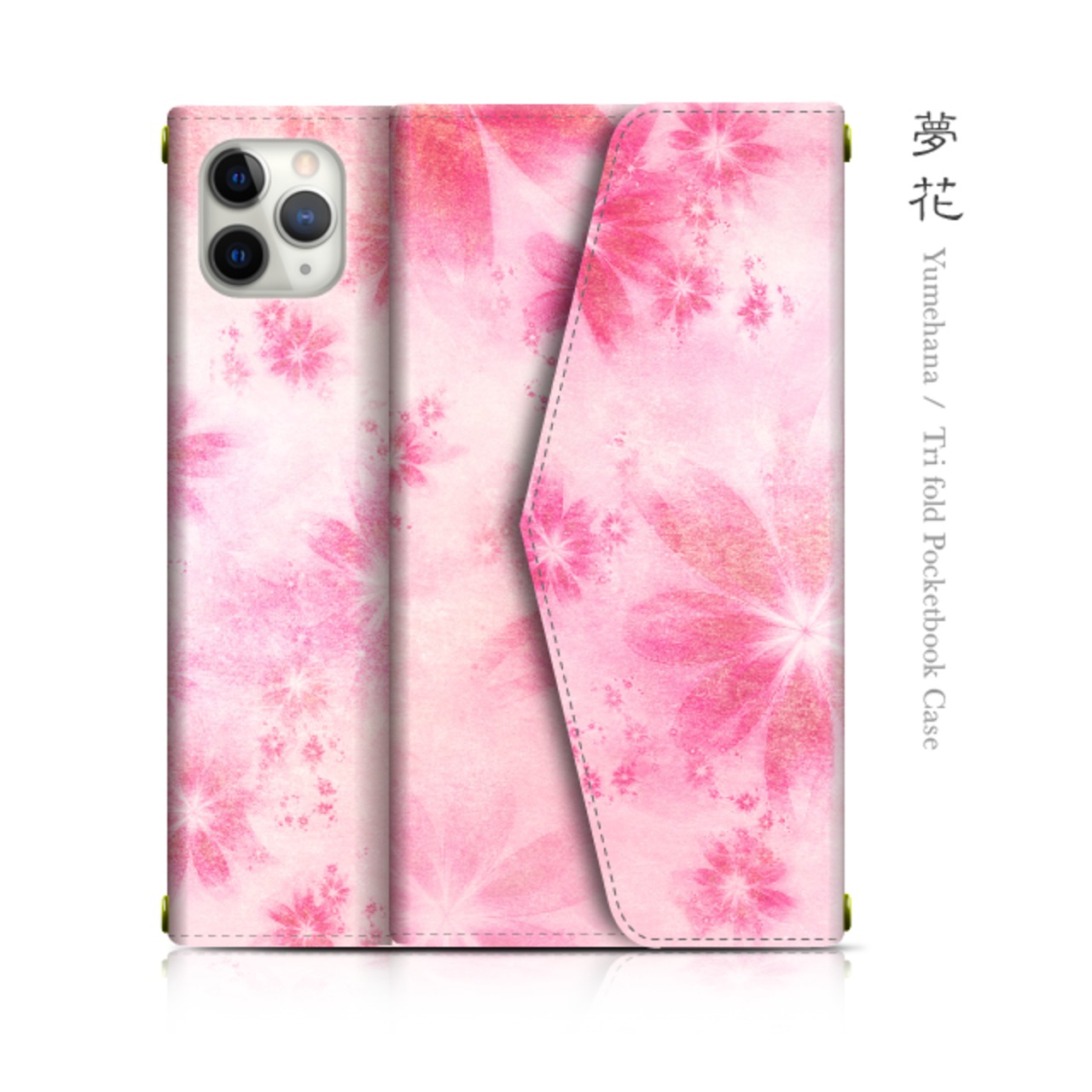夢花 - 和風 三つ折り手帳型iPhoneケース