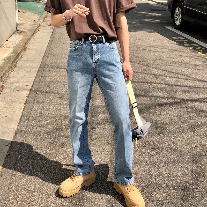 全1色 デニム パンツ ストレート カジュアル 無地 おしゃれ