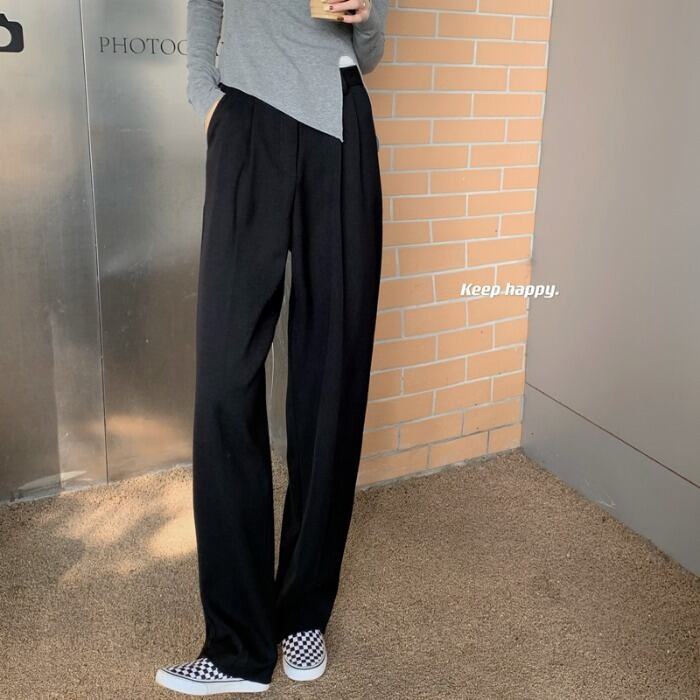 ブラックパンツ サマーハイウェストウェストルーズ薄手カジュアル 夏物 モンロー27025545894