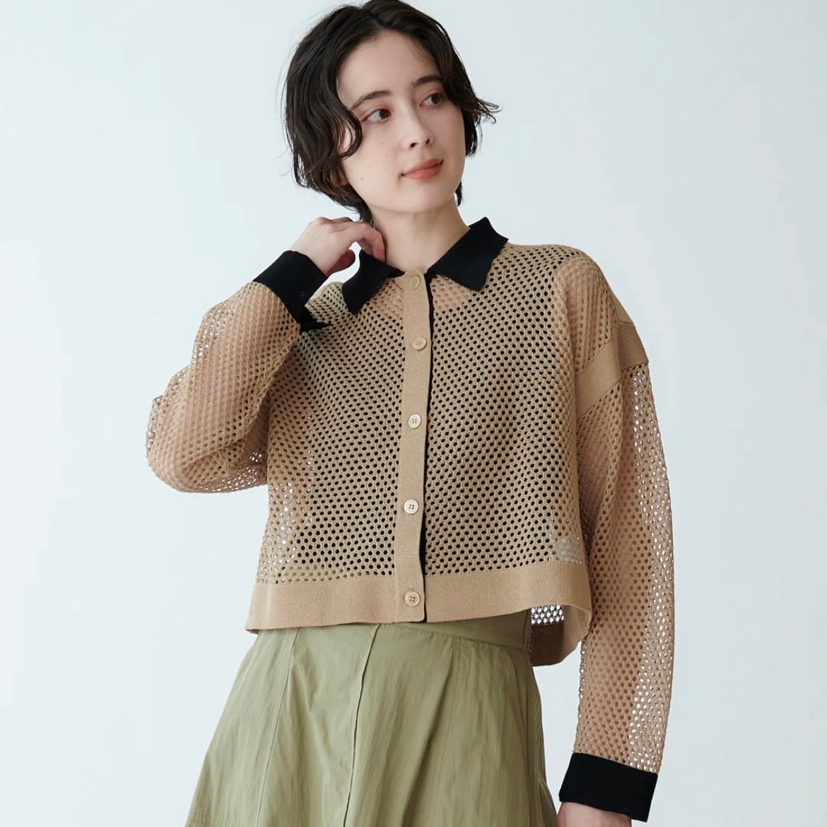 【 Mylanka 】衿つきメッシュニットカーディガン