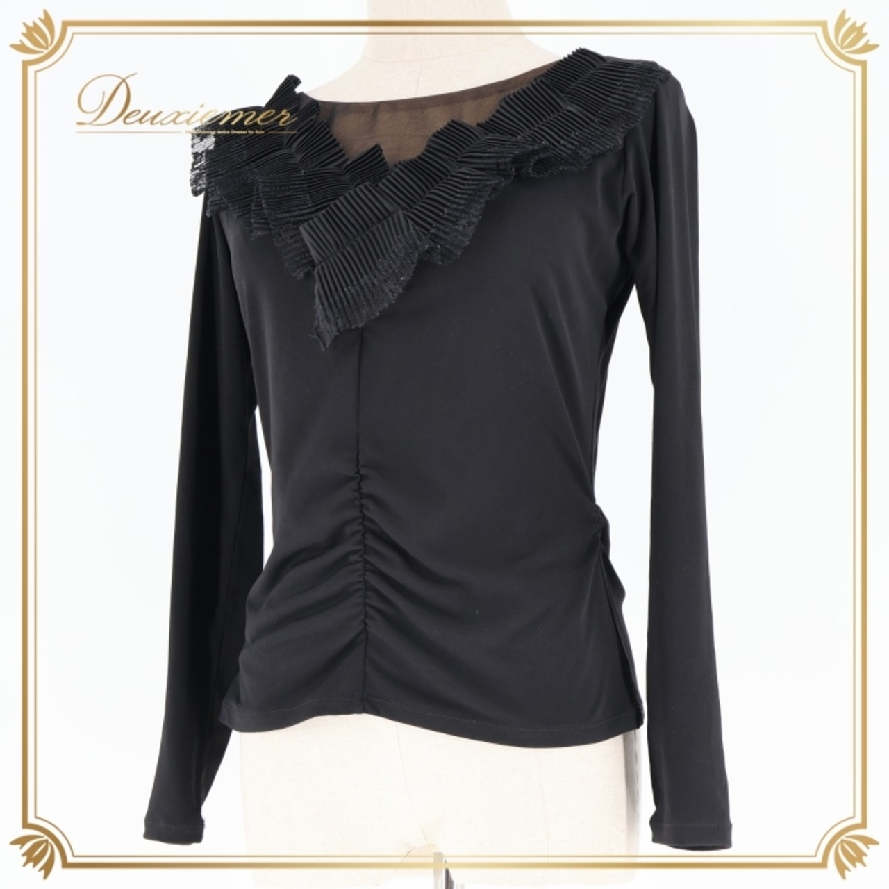 社交ダンス 衣装 トップス ブラウス ブラック系 チャコットロイヤルダンス Chacott ROYAL DANCE 日本製 黒 フリル 上品 練習 レッスン 伸縮 ストレッチ 長袖 かわいい 華やか レース ダンス衣装 イベント ステージ パーティー