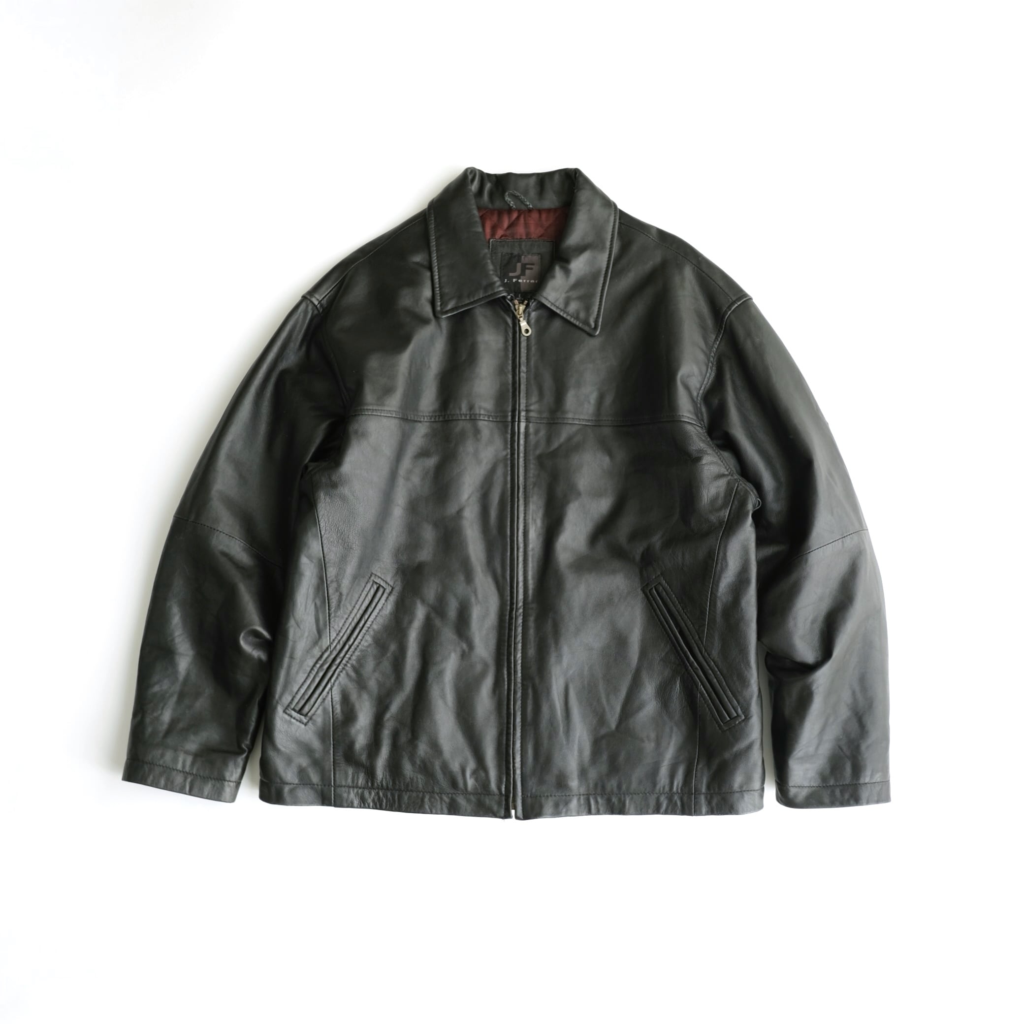 J. Ferrar ブラック レザージャケット Lサイズ J.Ferrar】90's Padded Zip up Leather Jacket Black L | RE:FOUND