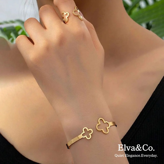 【数量限定】Outline Clover Bangle Ring Set（アウトラインクローバーバングルリングセット）