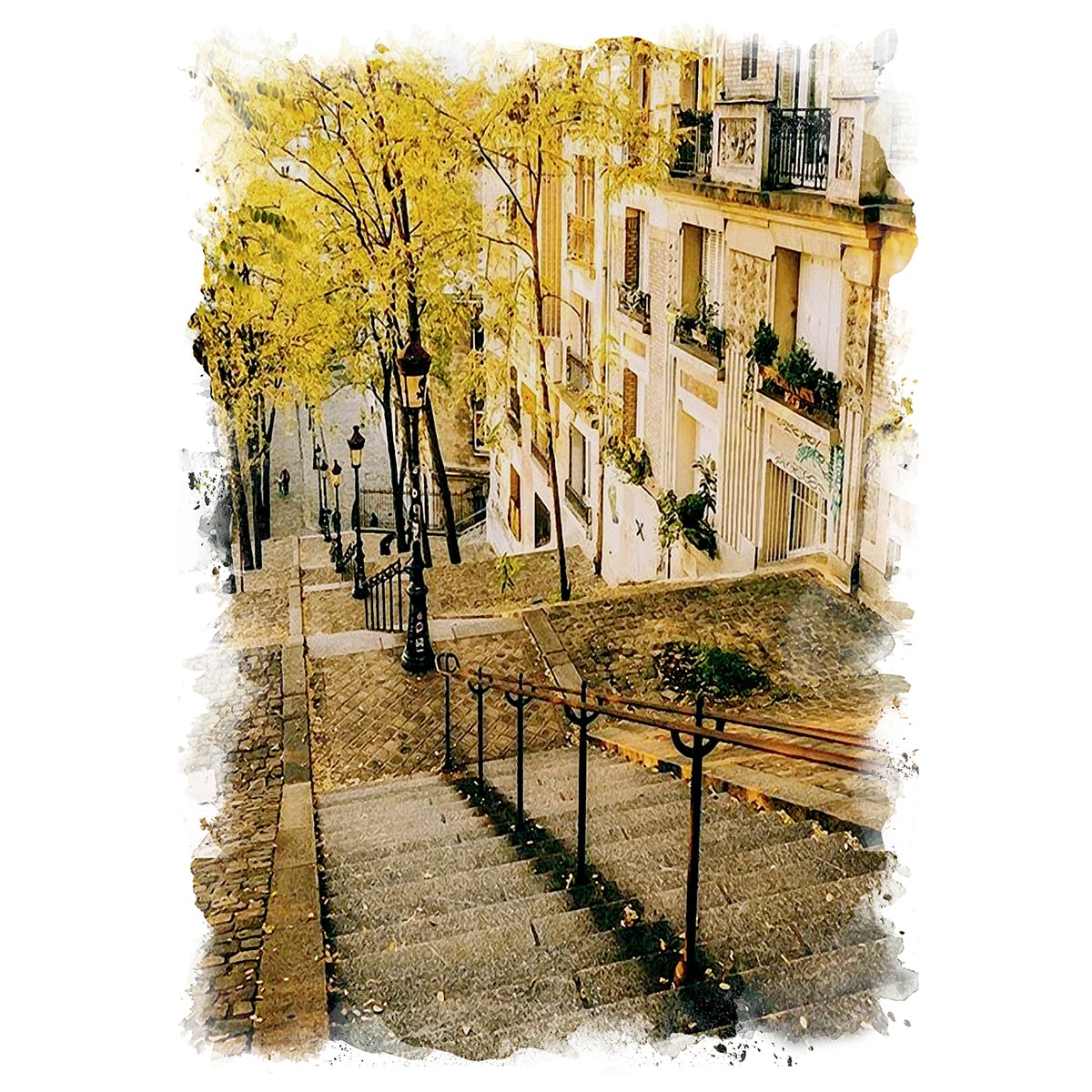 絵画 風景画(街並み) フランス パリ モンマルトルの階段 インテリア 