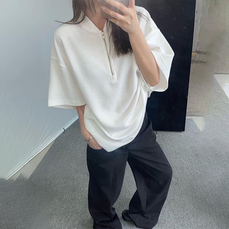 dannyandzee定番ワッフルハーフジップ半袖シャツ | mblueshop