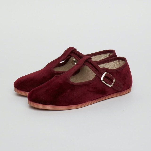 〈 La Cadena 〉 SANDALIA ALTA T STRAP VELOUR   / BORDEAUX / 14~16.5cm