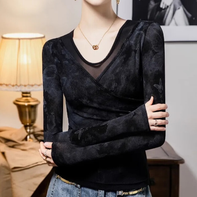 カシュクール Vネック ロングスリーブ スリム ダンスカットソー ds1425