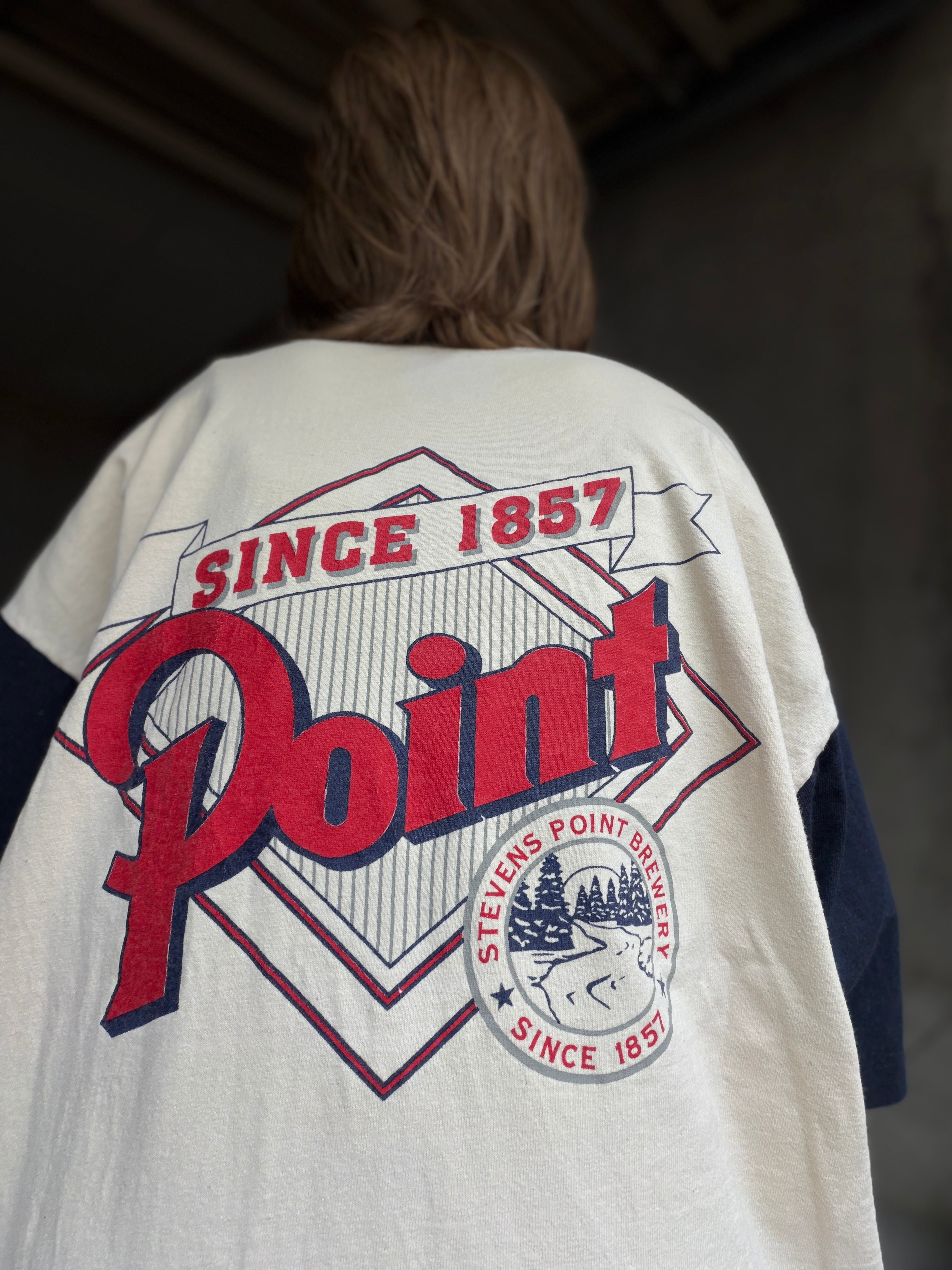 (CS2499)90‘s Steven’s Point Brewery baseball shirt made in USA