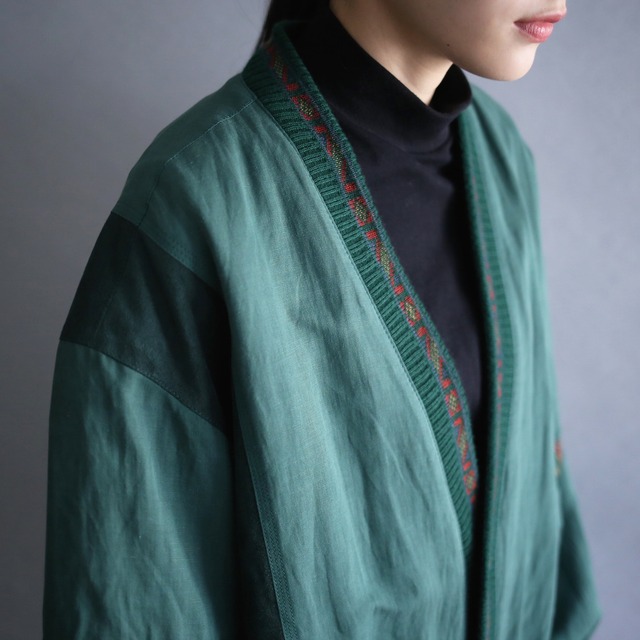 switching knit and fake suede design blouson type 5b loose silhouette cardigan