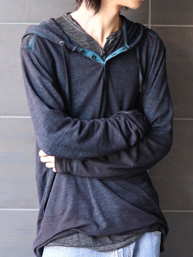 marbling henley neck hoodie