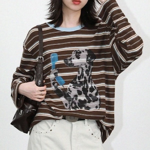 ボーダー柄ダルメシアンプリントロングTシャツ 2litr06653