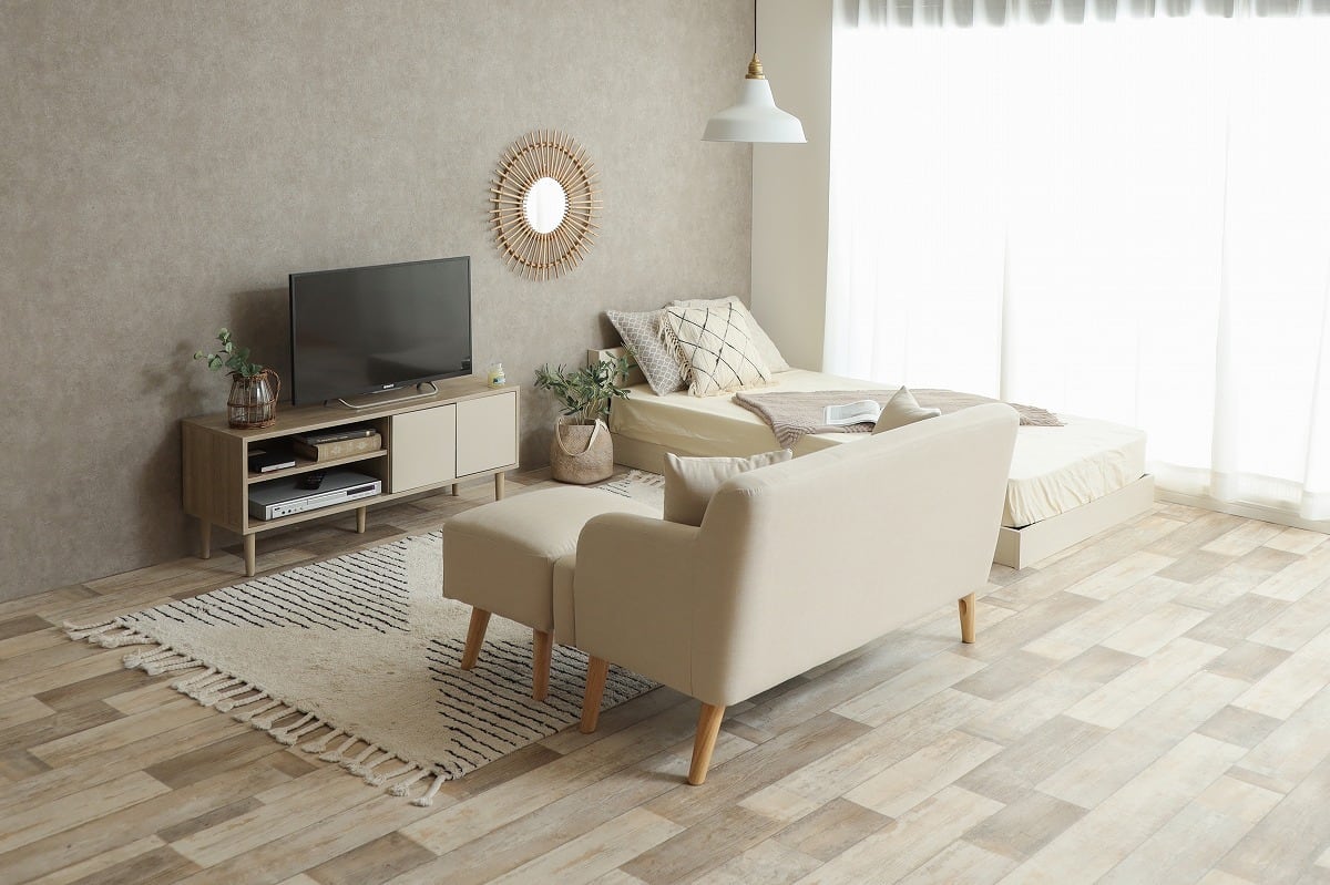 北欧風 ユニットソファ オットマン付き(アイボリー) 北欧風 ユニットソファ オットマン付き(アイボリー) あす着] 幅237cm 3