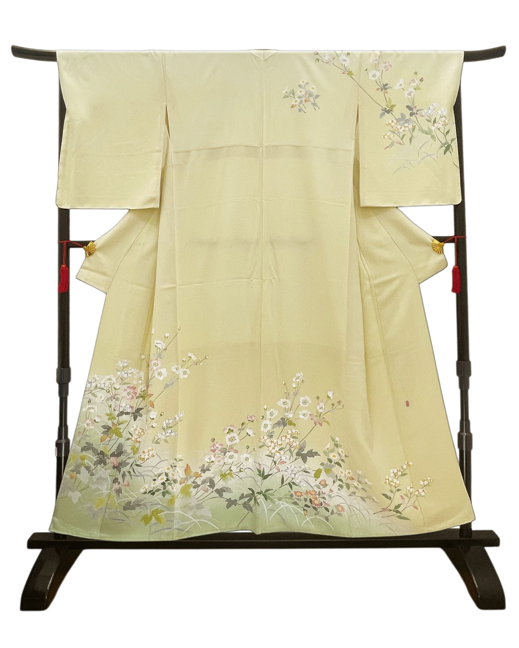 (袷)本加賀友禅 澤野昌行作 蒸栗色 草花文様 付下げ 紋なし・しつけ付 LUKRO-064(リユース品)