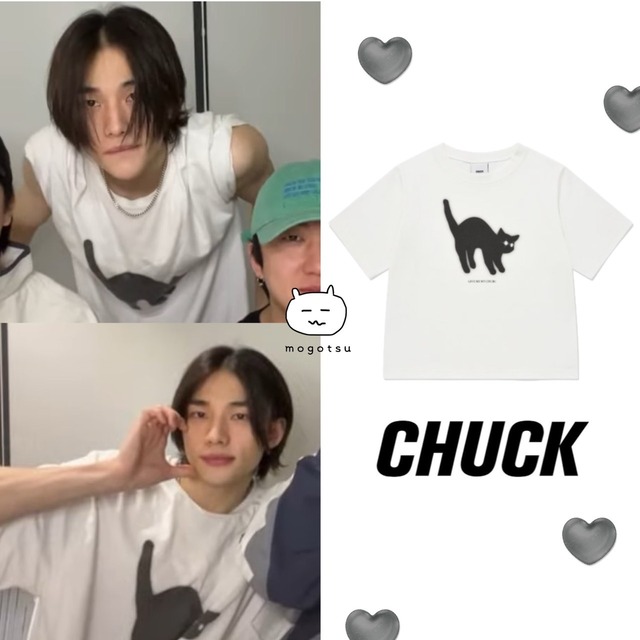 ★Stray Kids ヒョンジン 着用！！【CHUCK】Greedy Cat Regular Fit T-Shirt (White)