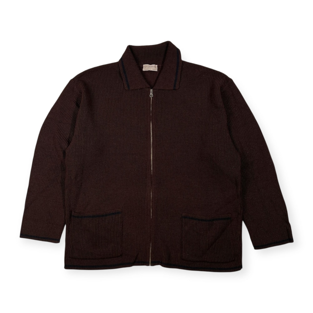 90s イタリア製 KRIZIA UOMO クリツィア ウォモ ジップアップ リブ ウールニット ジャケット カーディガン サイズ L /メンズ/ブラウン/ビンテージ